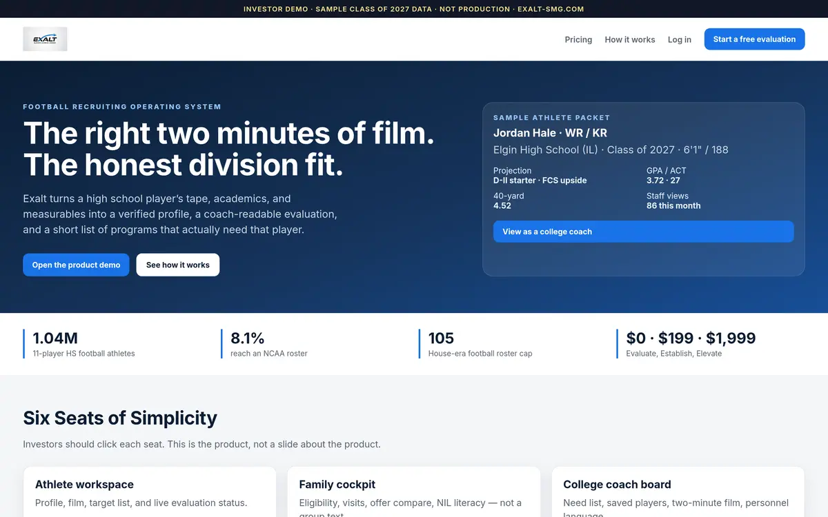 Exalt Sports Management website